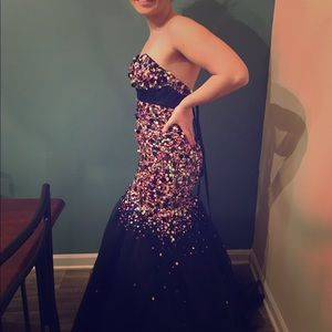 Sequined, black & multicolor glamorous prom dress